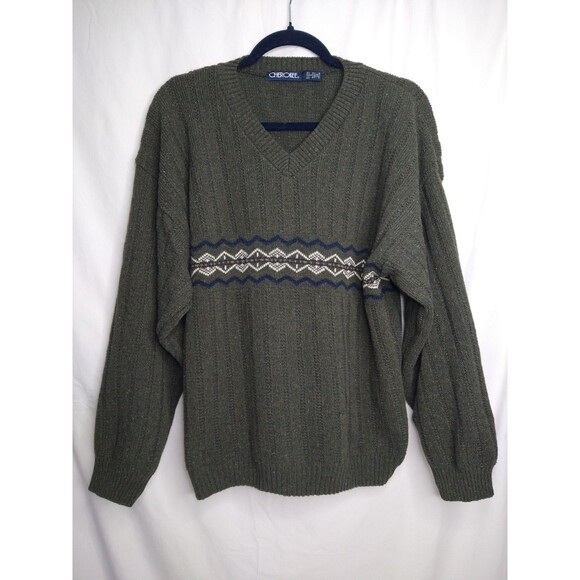 Vintage Cherokee Sweater Size S 90% Cotton Green Made in USA 80s Knit Chunky - Picture 1 of 8